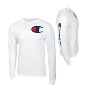 Long sleeve crew neck tee, featuring an oversized Champion logo screen